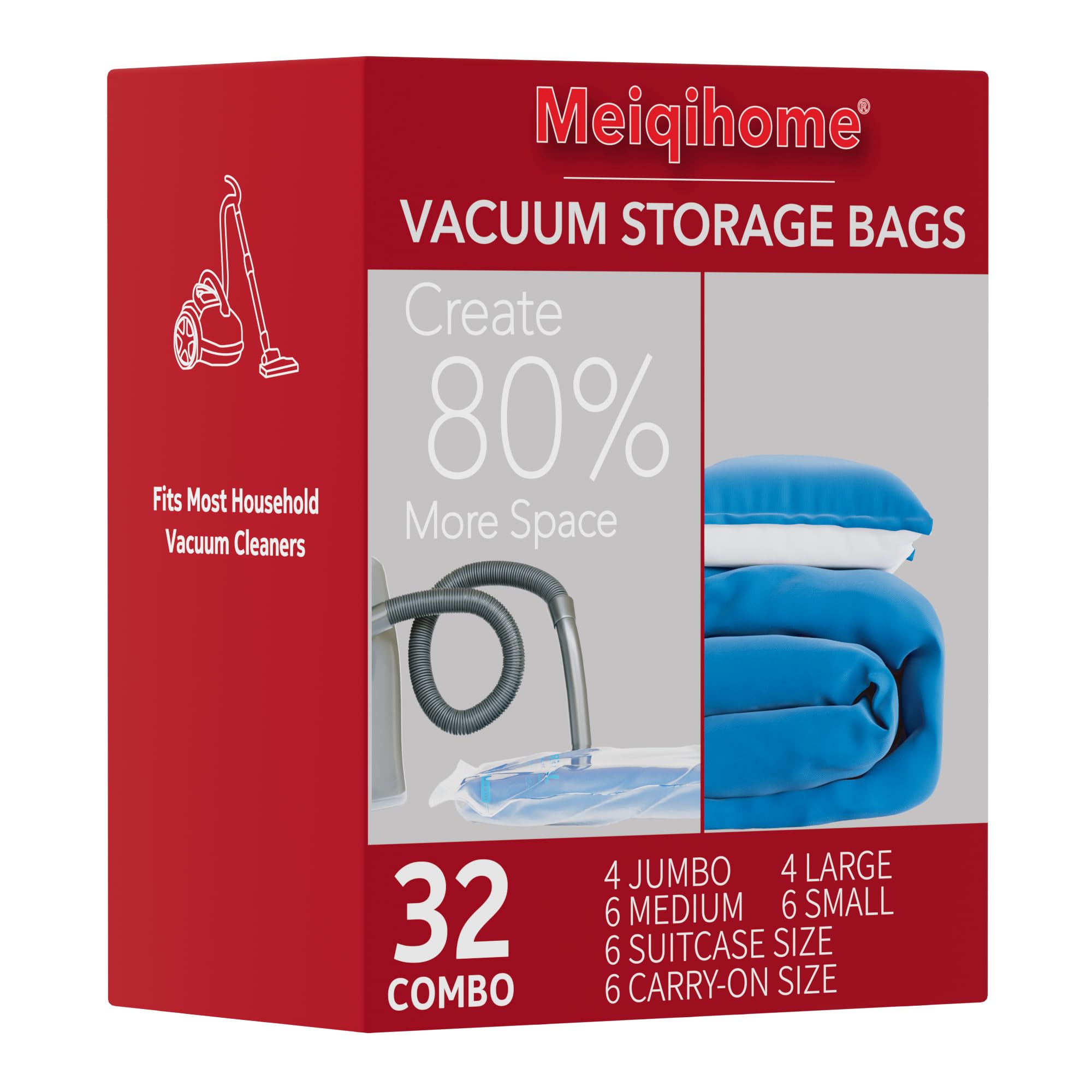 32 Pack Vacuum Storage Bags, Space Saver Vacuum Storage Bags, Vacuum Seal Bags for Clothing, Clothes, Bedding,Comforters and Blankets