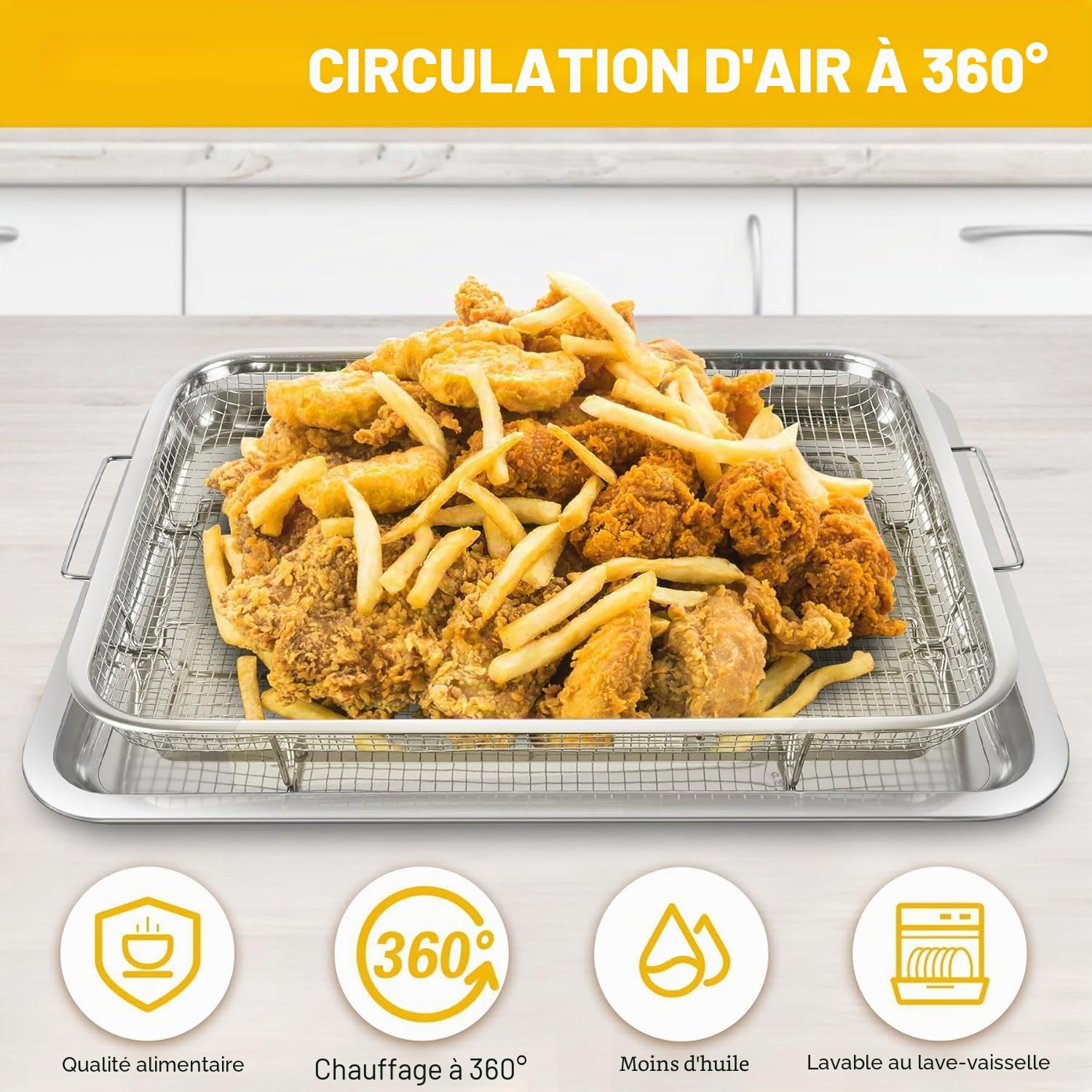 Plaque de cuisson en acier inoxydable avec grille de refroidissement (39,2 x 29,3 x 5,5 cm) - Antiadhésive pour les biscuits, les grillades et le refroidissement - Non toxique et facile à