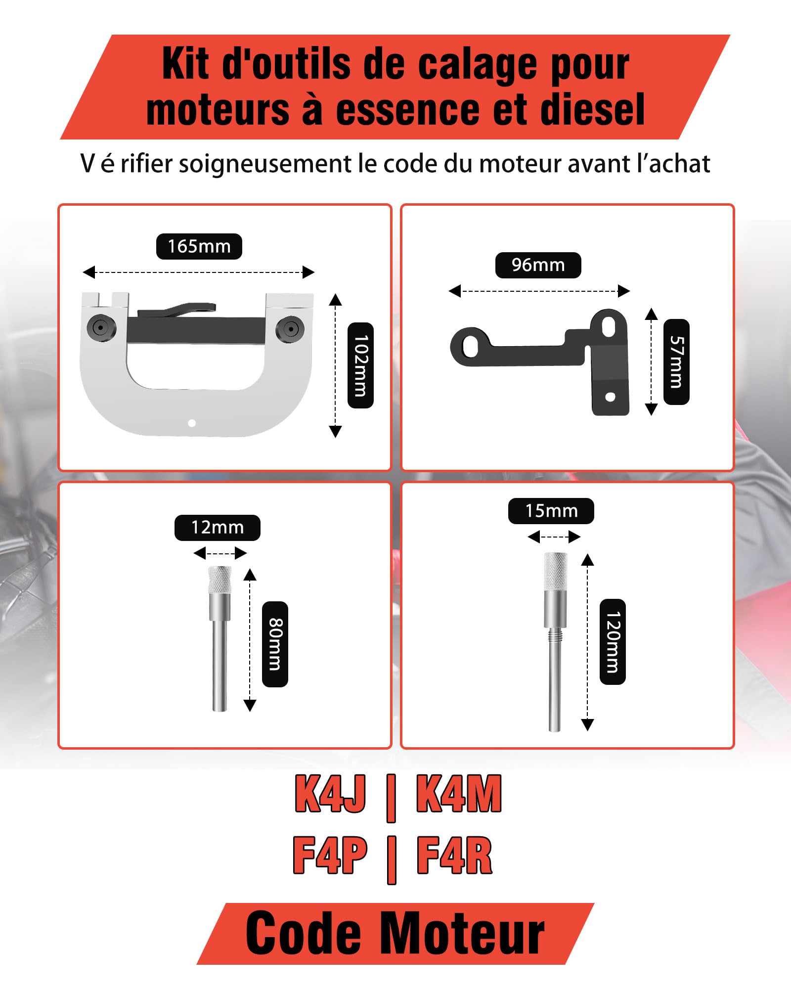 RUIZHI Kit Outil de Calage Distribution pour Renoult 1.6 16v, 1.4, 1.8, 2.0, K4J K4M F4P F4R, Outil De Distribution et Calage Arbre à Cames