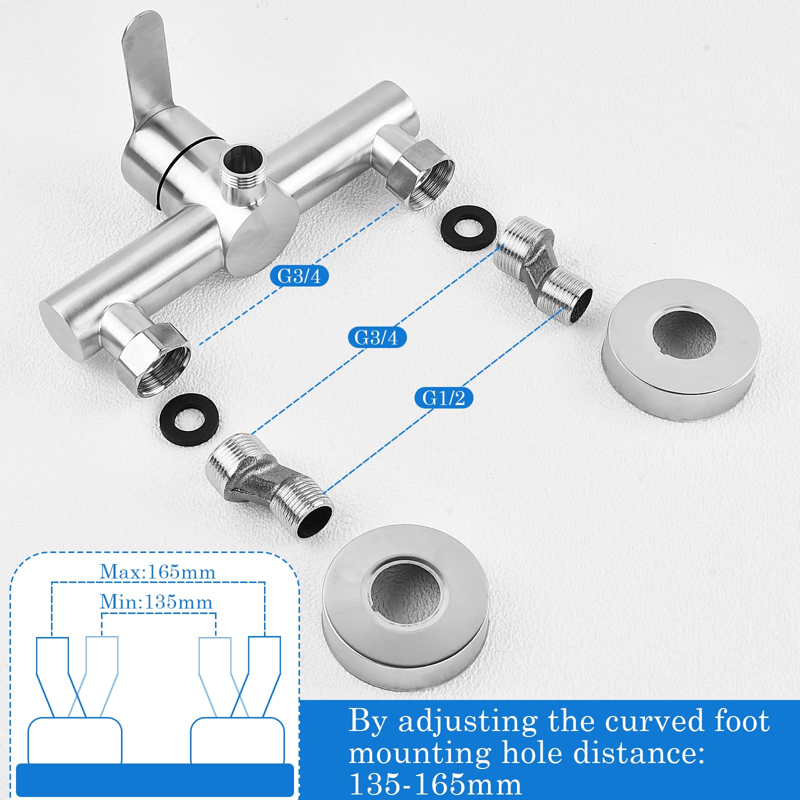 Rubinetto per Doccia, Miscelatore Monocomando per Doccia, Miscelatore da Parete 304 in Acciaio Inox, Rubinetto Miscelatore Bagno Per Bagno Doccia Vasca G1/2 Con offione
