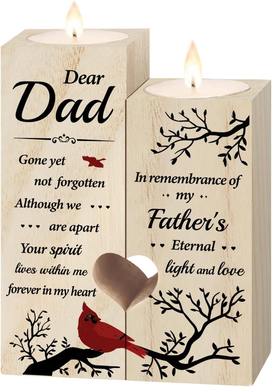 Niyewsor Dad Memorial Gifts - Memorial Candle Holders for Loss of Dad, Sympathy Gifts for Loss of Father, Bereavement Wooden Candle Holders In Memory of Loss of Love One
