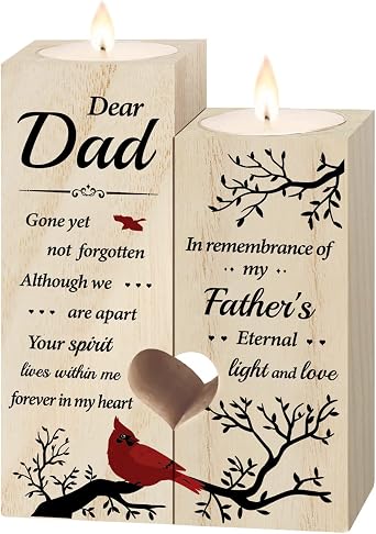 SteadStyle Memorial Gifts for Loss of Dad, Memorial Cardinal Candlestick | Loss of Father Sympathy Gift, Dad Bereavement Gift, In Memory of Dad, Wooden Candlestick Holders for Loss of Dads