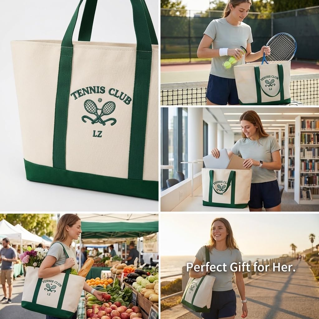 LZ Tennis tote bag, Embroidered canvas racket bag, Stylish, Casual, and suitable for tennis clubs and gyms.