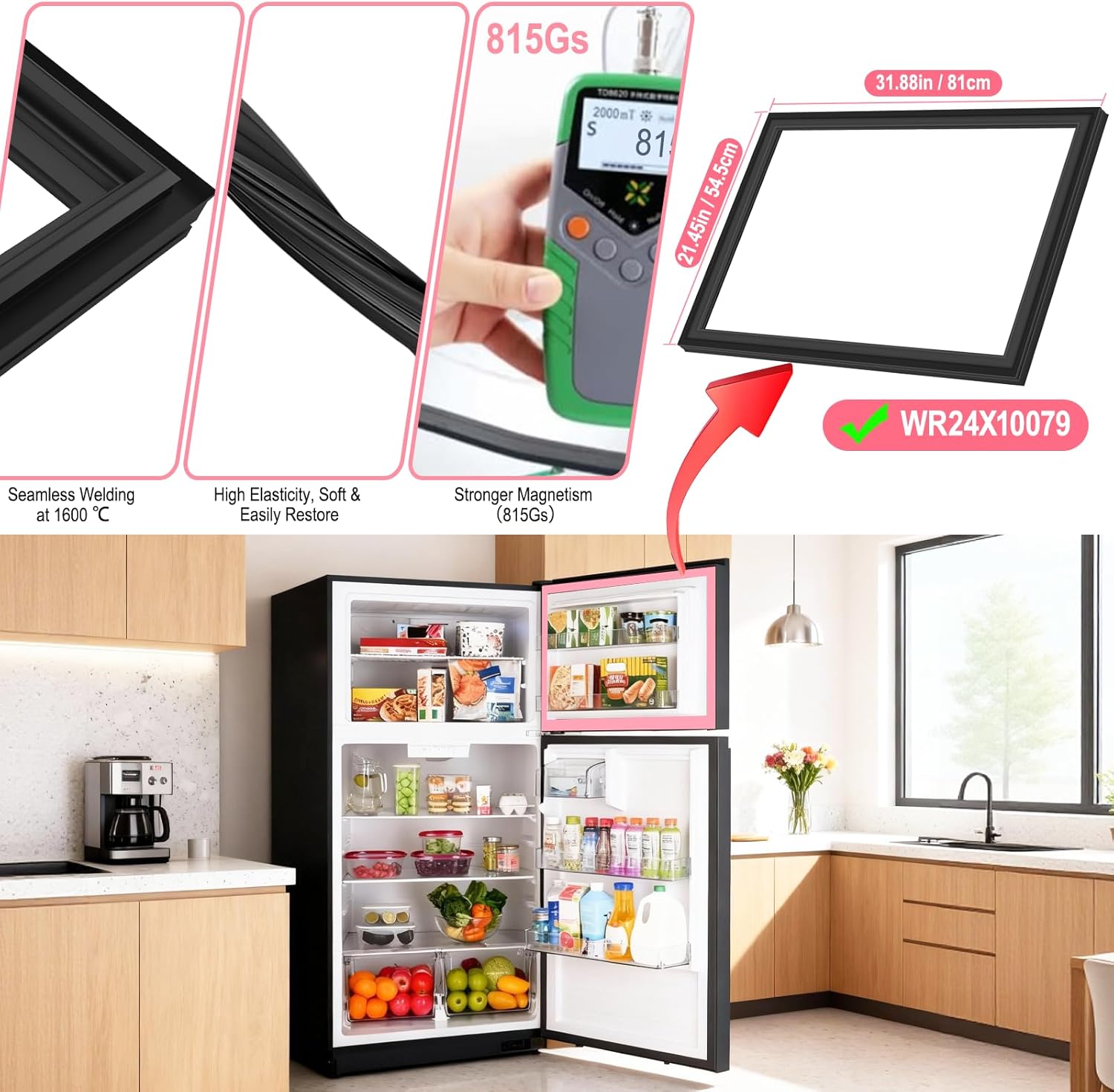 LXun Upgrade WR24X10079 Freezer Door Gasket Replacement for GE Refrigerator Door Seal Replace 913814 AP3191869 PS296765 Door Gasket for GE GTS22QBNARCC GTS22KBPBRWW Top Mount Fridge Freezer Door Seal