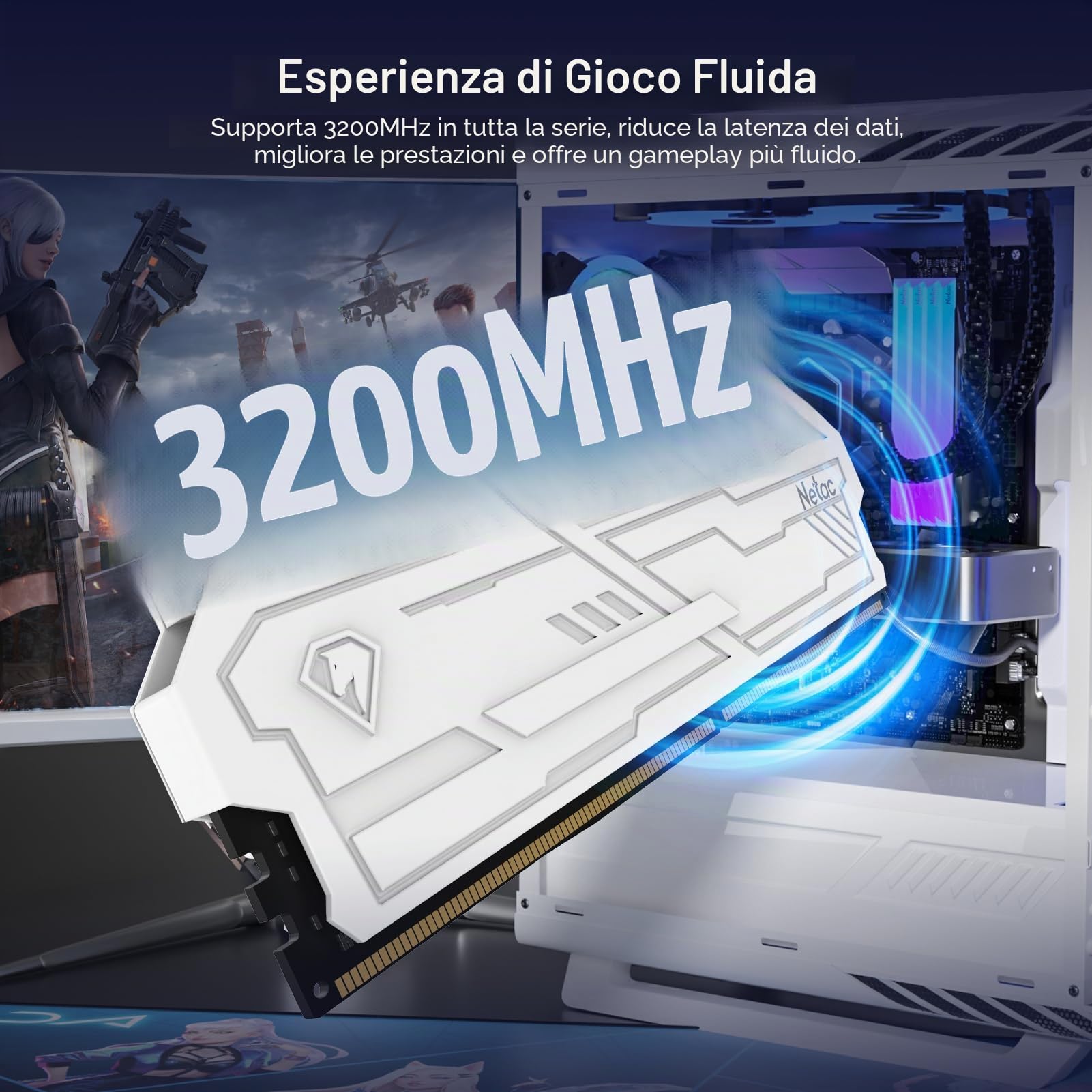 Netac DDR4 RAM 32 GB (2 x 16 GB) 3200 MHz Kit CL16-20-20-40 1.35 V, 288 pin UDIMM memoria desktop, XMP 2.0 High Performance Computer Memory Bianco