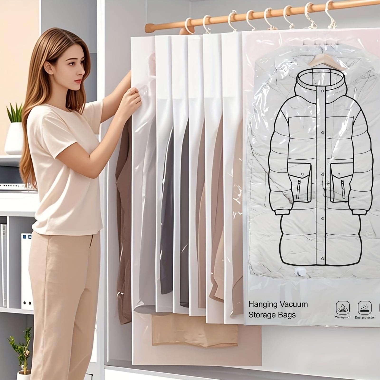 Hanging Vacuum Storage Sealer Bags Space Saver Bag for Clothing, Suits and Jackets, Closet Organizers, Travel-2 Small