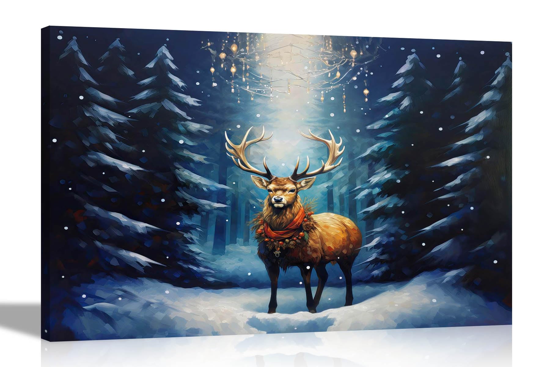 Artley Prints Magical Reindeer Forest - Magical Reindeer In Forest Canvas Wall Art Prints Home Decor Christmas Framed Pictures Colourful Painting Reprint 60 X 40Cm (24 X 16 Inches) A2