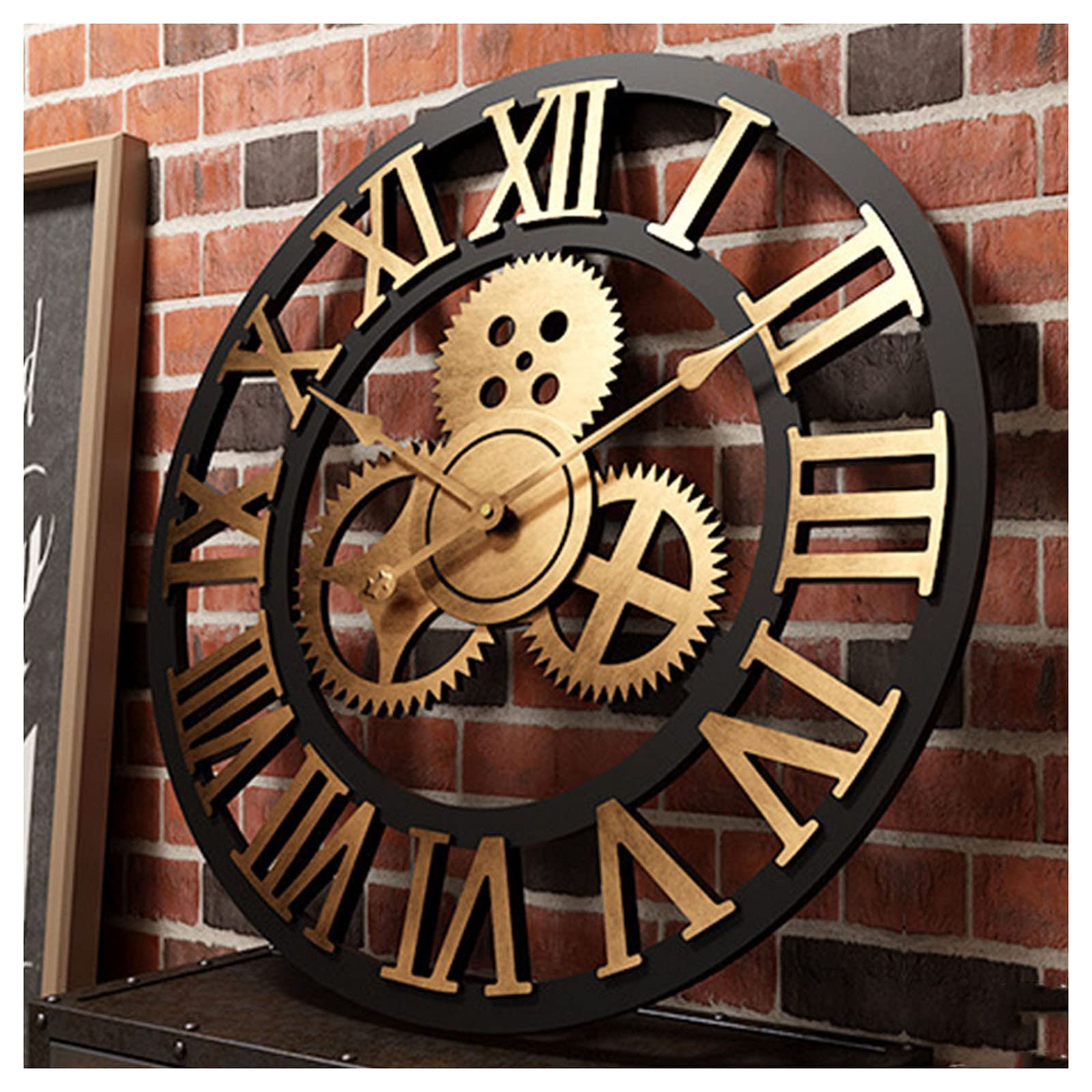 Cichy Zegar ścienny Z Cyframi Rzymskimi, Duży Zegar Bez Tykania, Dekoracyjny Zegar W Stylu Vintage, Wykonany Z Litego Drewna (Black gold 45 cm)
