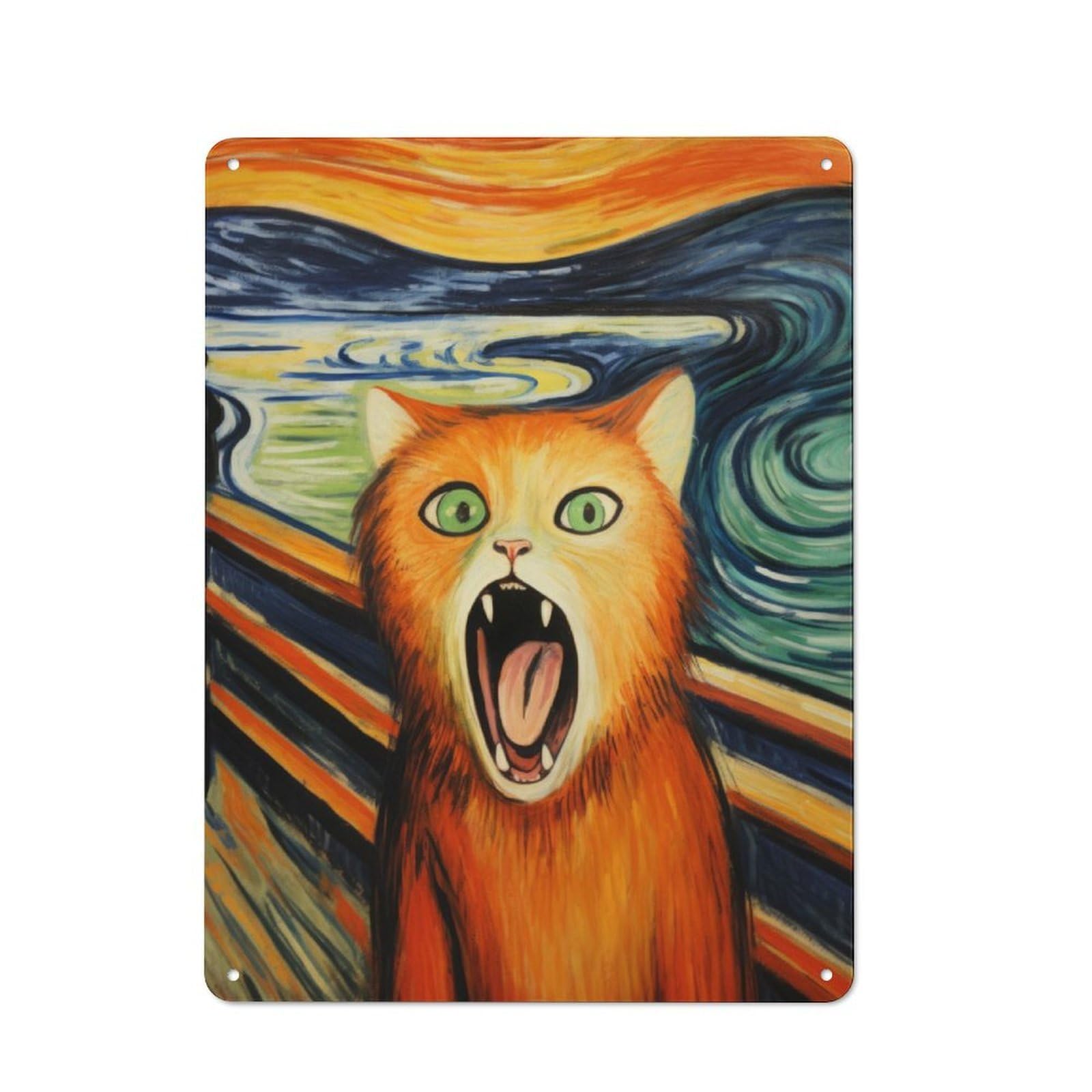 Junmoney Cat Scream Paintings Vintage Tin Sign 40X30cm With For Man Cave Or Games Room, Suited To Wall Displays In Games Rooms And Man Caves