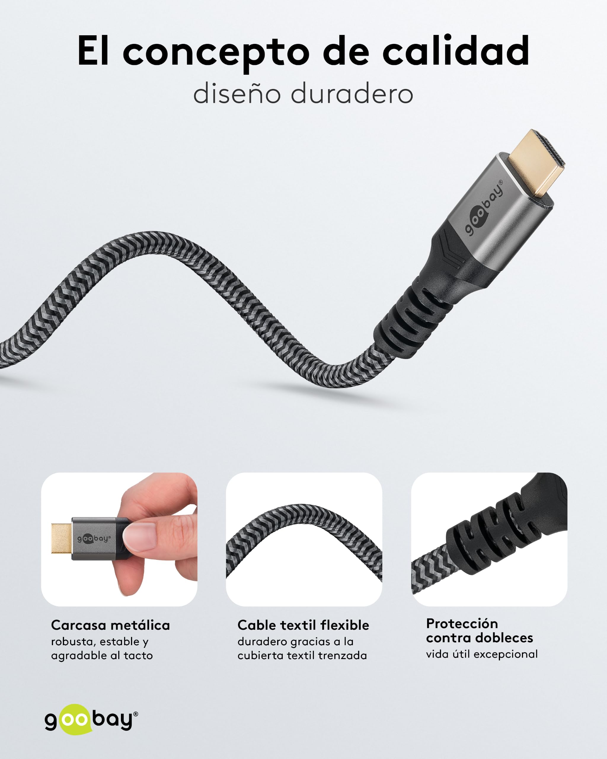 Cable HDMI 2.2 Ultra de 96 Gbit/s, 16K a 60 Hz, 8K a 240 Hz, 3 m, Textil