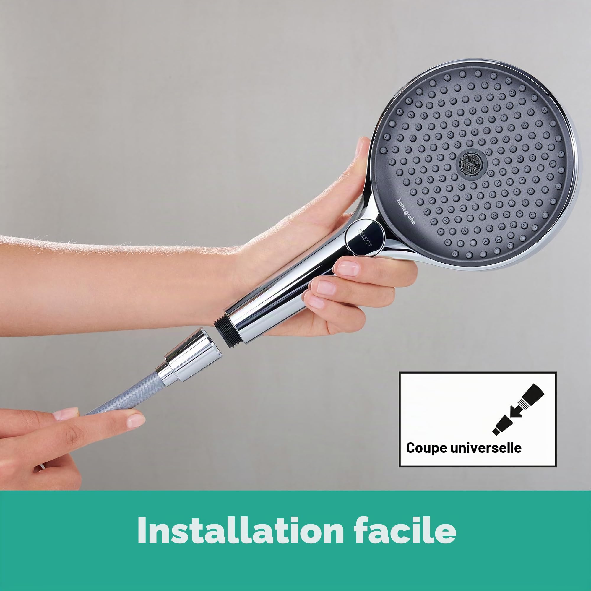 hansgrohe Designflex - Flexible de douche textile universel 1,60 m, tuyau de douche avec protection anti-pliure et écrou tournant anti-torsion, avec joints d'étanchéité, Chromé