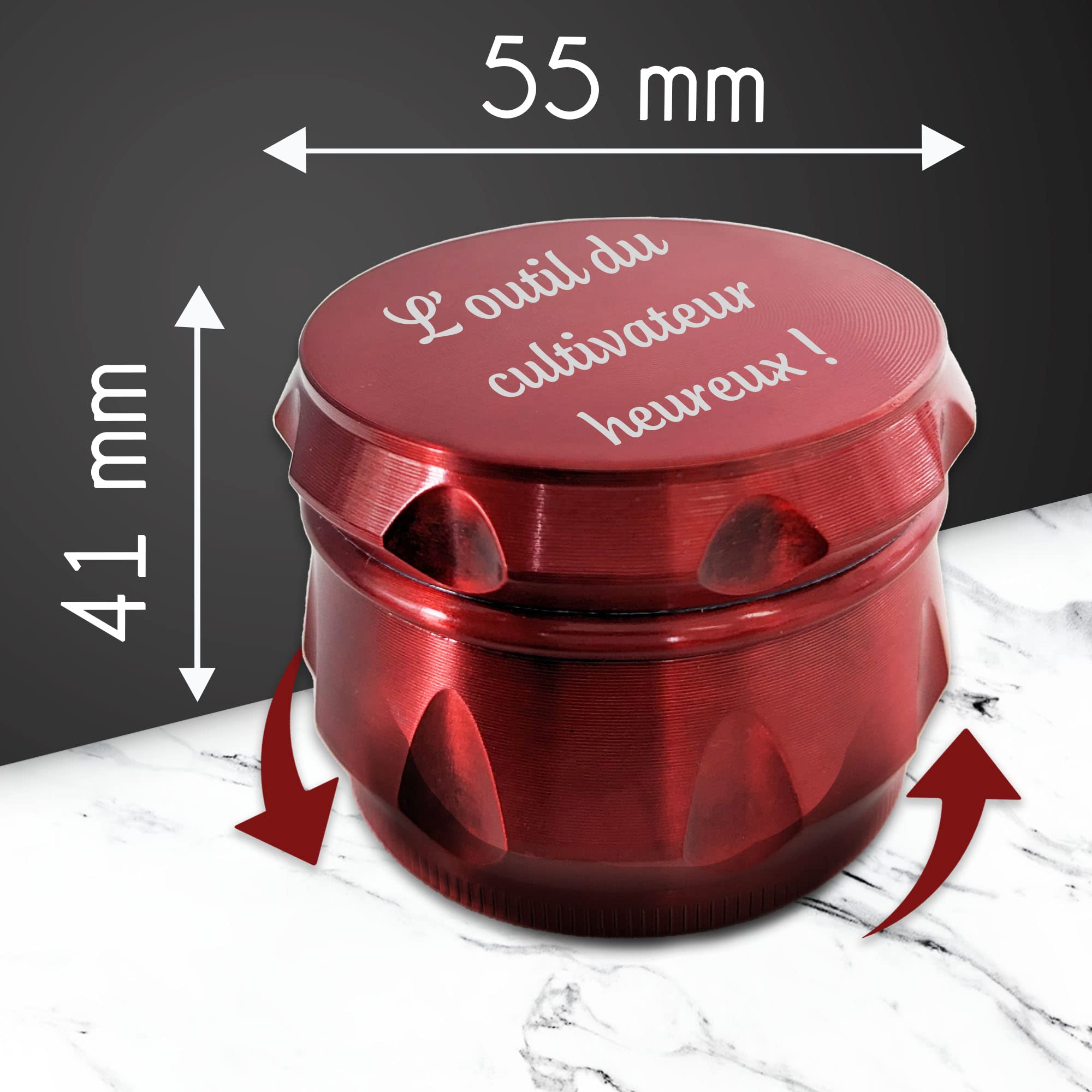 OXYEFEI Grinder Moulin à Herbes Personnalisér photo gravure 4,8cm Herb Grinder en Aluminium avec Bac à Pollen et Grattoir 4 Piece Grinders pour Épices, Aromates, Condiments et Café (noir