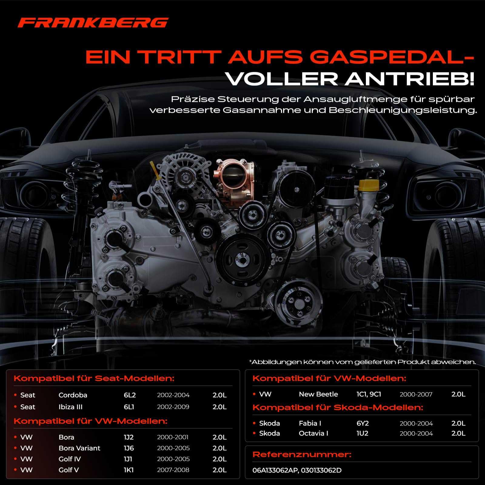 Frankberg Drosselklappe Drosselklappenstutzen für Cordoba 6L2 Ibiza III 6L1 Fabia I 6Y2 Octavia I 1U2 B-o-r-a 1J2 Golf IV 2000-2010 Replace# 030133062D