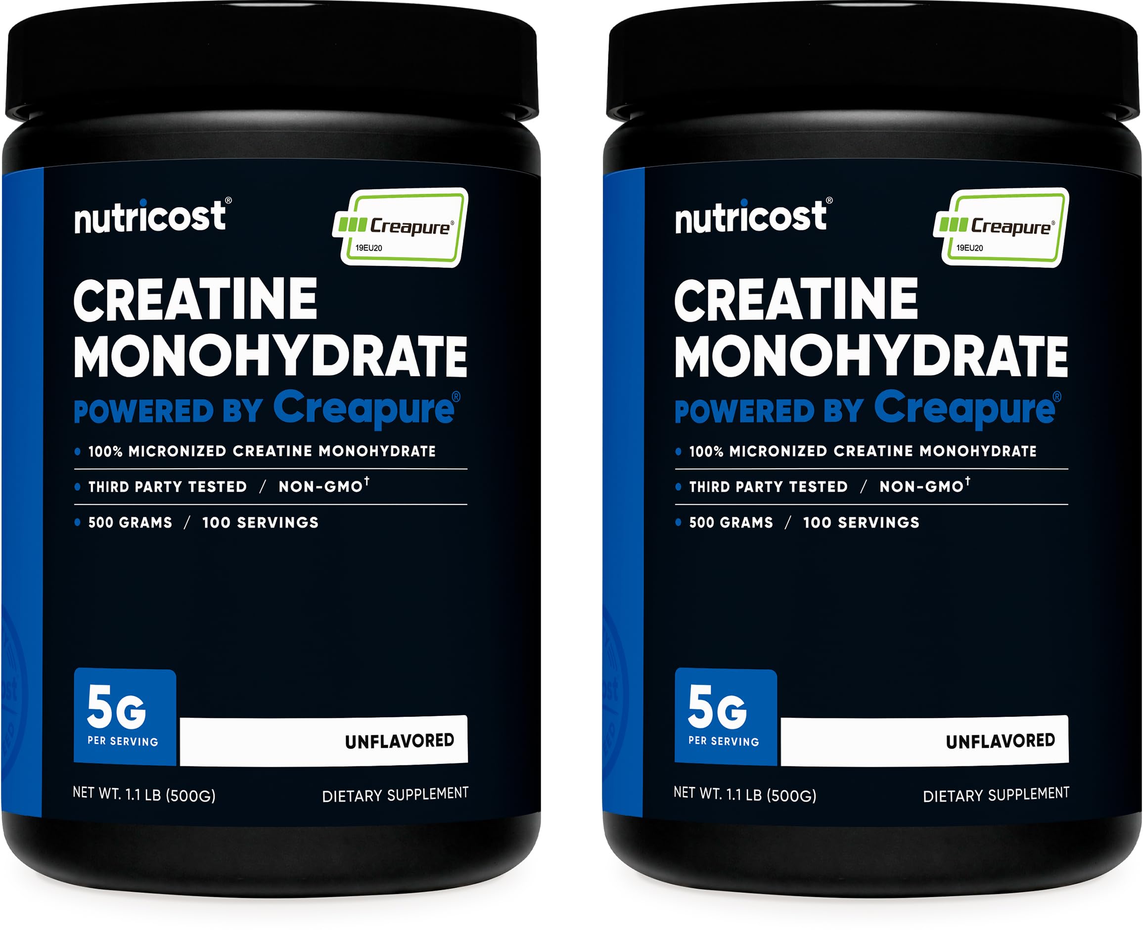 Nutricost Creapure® Creatine Monohydrate 500 Grams (Pack of 2) 1.1 Pound (Pack of 2)