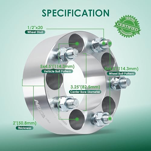Miniatura 2 de MOCA - 4 espaciadores de rueda de 2.000 in de 5 x 114.3 a 0.197 x 4.500 in, patrón de perno de 3.248 in, orificio del buje de 12 pulgadas x 20 para