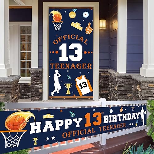 Miniatura 4 de Cartel oficial de pelota de fútbol para puerta de cumpleaños número 13, 70.87 x 35.43 pulgadas, verde, poliéster, rectangular, tema deportivo,