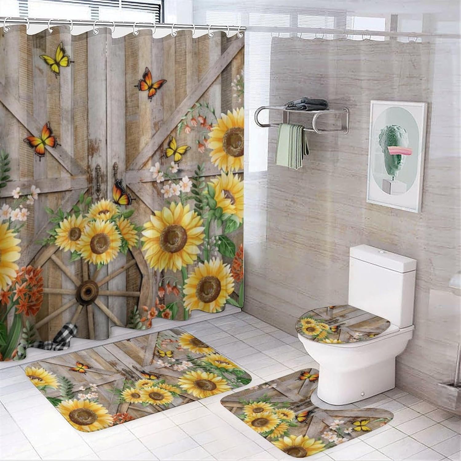 Rideaux de douche imperméables et tapis absorbants pour salle de bain propre