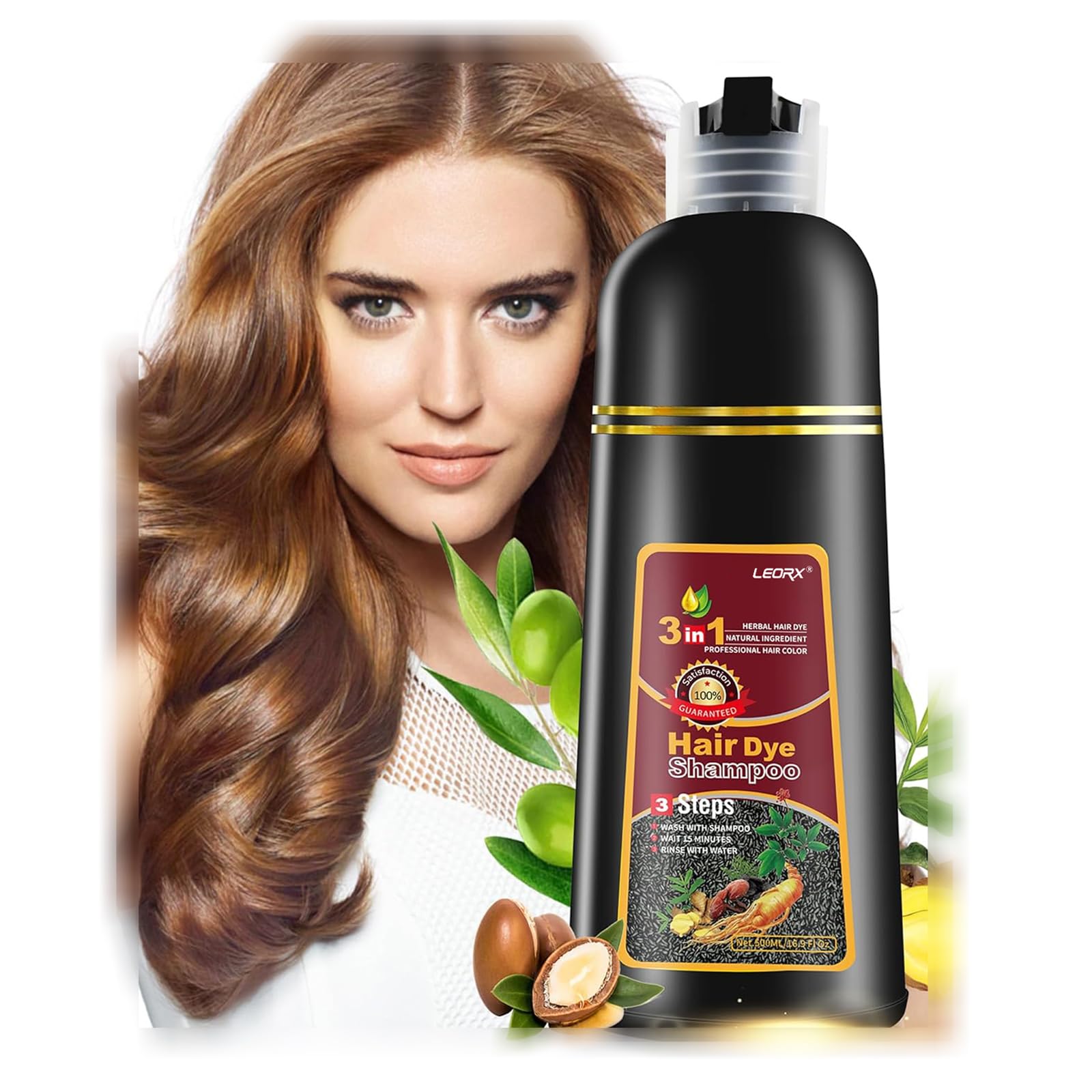 Hair Dye Shampoo, Leorx 3 In 1 Brown Color Shampoo Hair Dye For Refresh Hair Instant Herbal Coloring Shampoo For Women&Men - Tintes Para El Cabello Profesional - 16.9 oz
