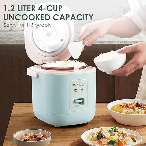 Miniatura 3 de Arrocera pequeña, 1.2L Mini arrocera con vaporizador de 4 tazas sin cocinar para arroz, granos, avena, verduras, calentador automático y fácil de