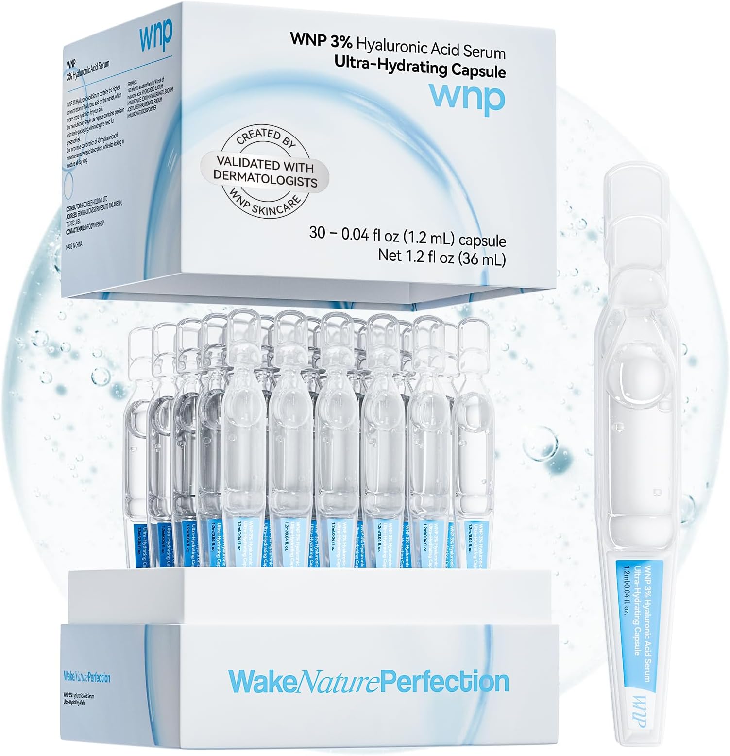 WNP Hyaluronic Acid Serum 3% for Face with 4D Multi-Layer Hydration | Ultra Hydrating Anti-Aging Serum | Moisturizer for Dry & Sensitive Skin | Pre-Makeup Skincare | Single-Use Vials 30PCS