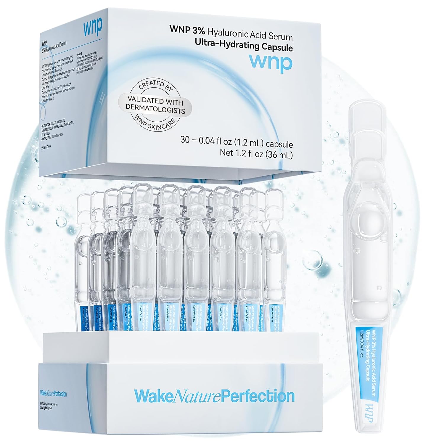 WNP Hyaluronic Acid Serum 3% for Face with 4D Multi-Layer Hydration | Ultra Hydrating Anti-Aging Serum | Moisturizer for Dry & Sensitive Skin | Pre-Makeup Skincare | Single-Use Vials 100PCS