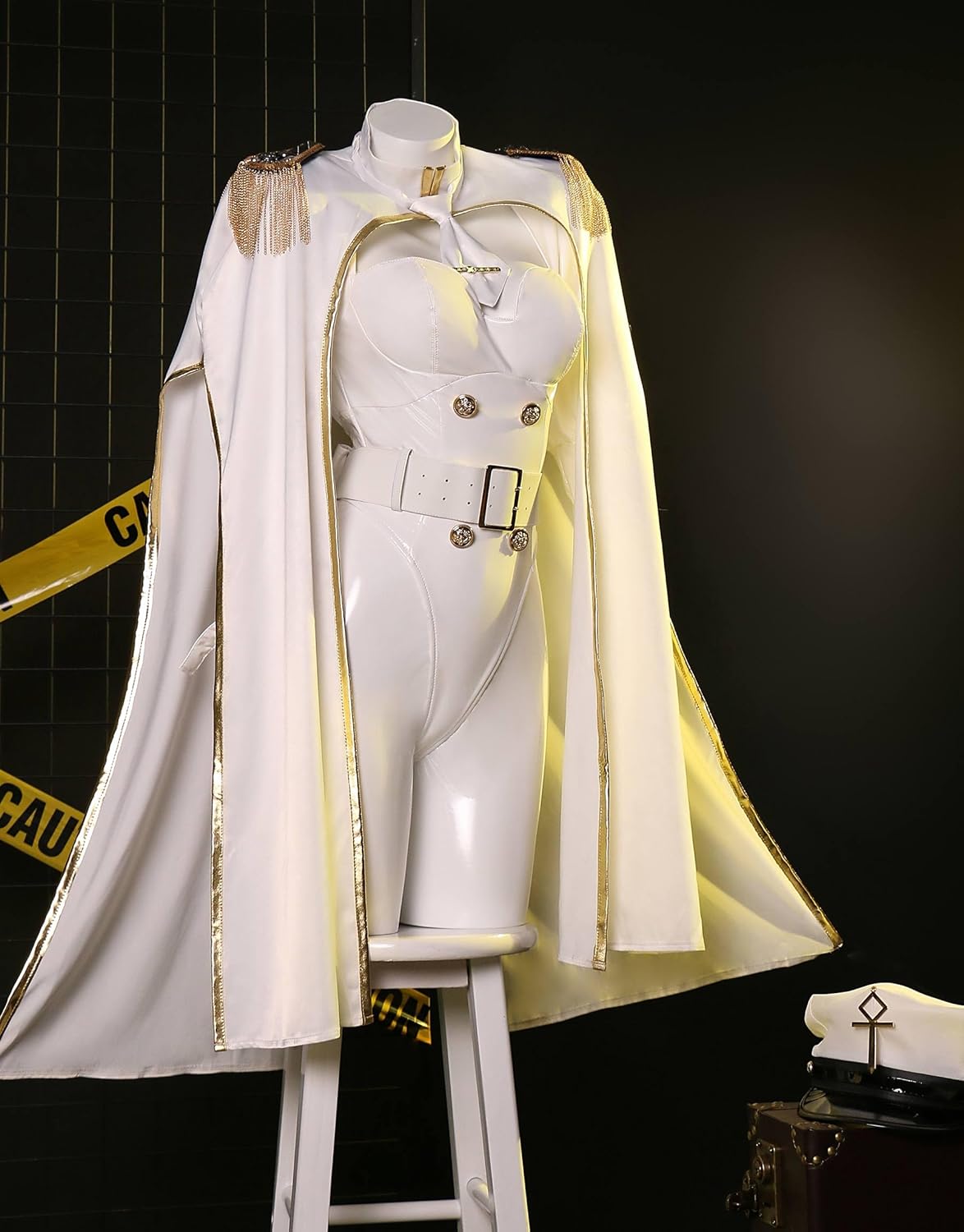 miccostumes x Chowbie Women Costume Anime Inquisitor Cosplay Lingerie Set White Bodysuit with Pants Cloak Hat - Image 3