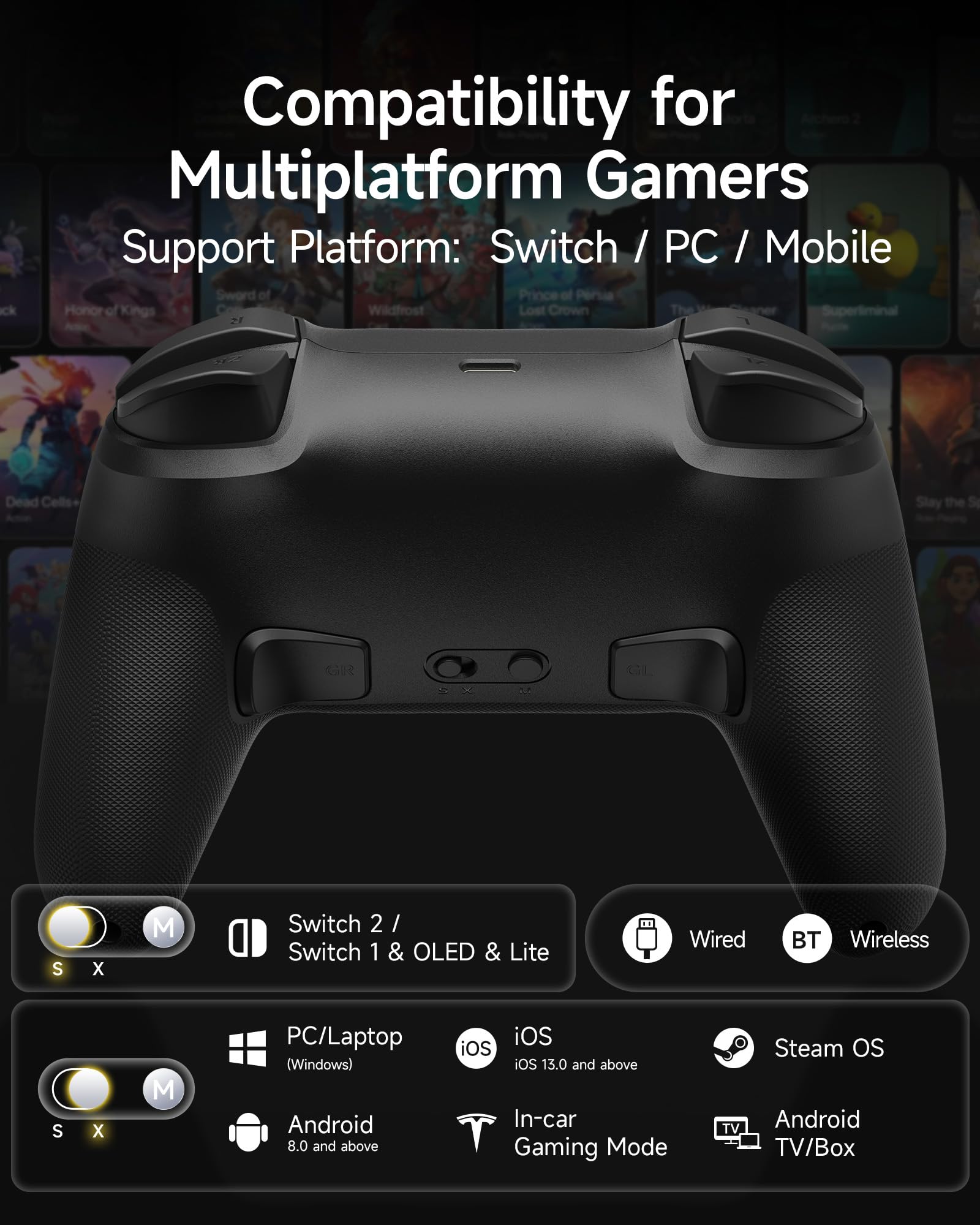 EasySMX S10C Manette pour Switch 2 avec réveil, chat en jeu, mouvement 9 axes, fonction de programmation native, manette Switch 2 Pro avec batterie 1000mAh et façades avant magnétiques – Noir