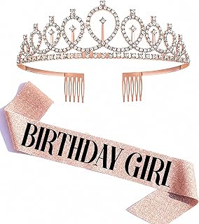 Decor Propz Rose gold Birthday Girl Sash and Tiara Crown Set, Birthday Girl Accessories & Decoration Price In India