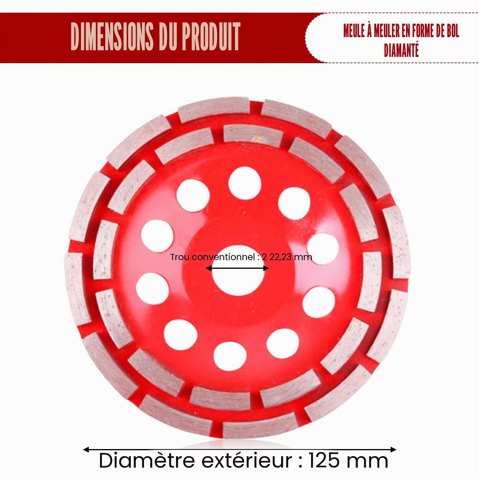 Lot de 2 disques abrasifs diamantés Extra Speed 125 mm x 22,23 mm Double rangée Pour béton, pierre, pierre naturelle, colle à carrelage, granit, maçonnerie, chape sèche