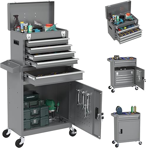 Miniatura 14 de Caja de herramientas con ruedas, caja de herramientas de alta capacidad de 8 cajones con ruedas, caja de herramientas de almacenamiento extraíble