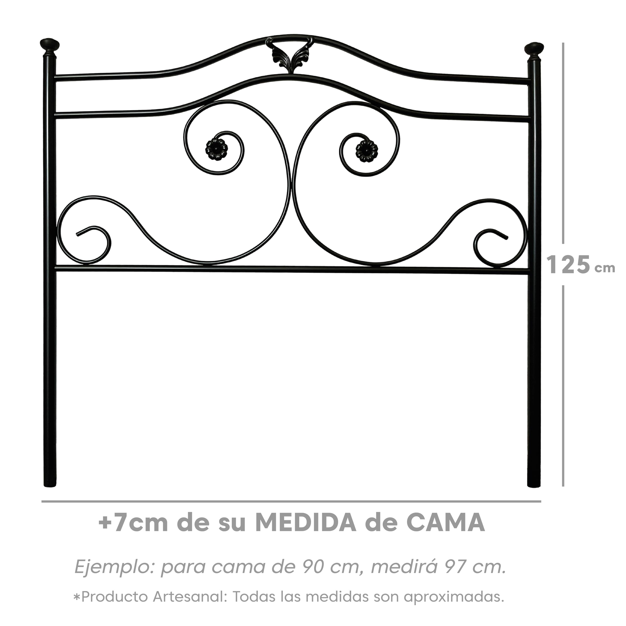 Cabecero Forja Cádiz, Cabezal para Cama, Cabecero, Cama Matrimonio e Individual, Cama De Hierro, Cabezal Forja, Cabecero Juvenil, Hecho En España (Negro, 135 cm)