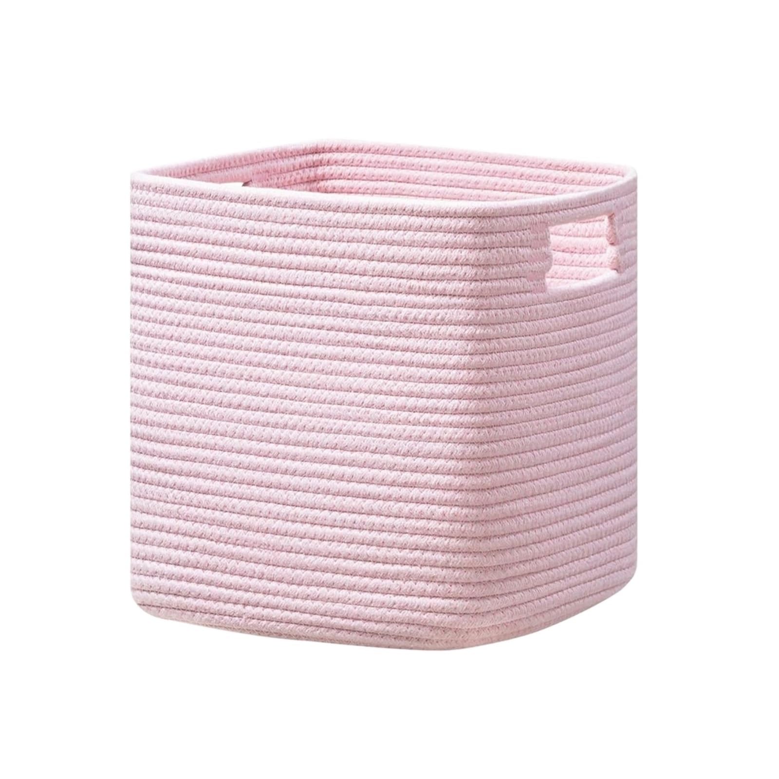 Laundry Hamper Cotton Rope Square Laundry Basket Storage Space Saving For Dirty Cloth and Blankets(Pink)