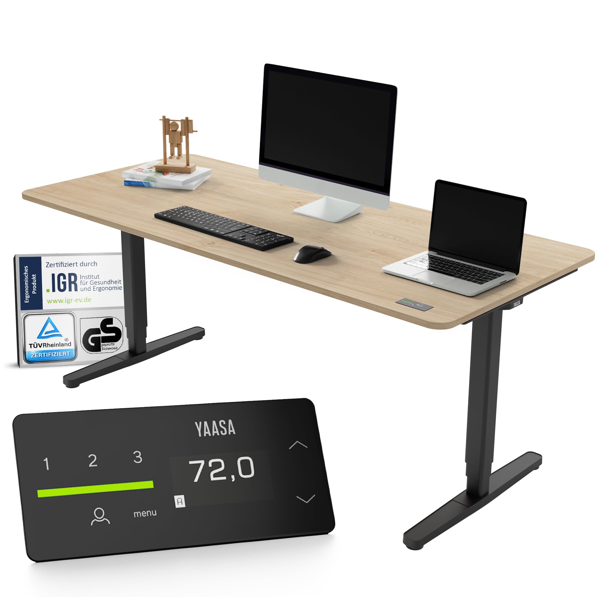 Yaasa Desk Pro 180x80cm, Schreibtisch höhenverstellbar für Büro Homeoffice | Abgerundete Tischplatte mit integriertem ErgoTouch-Handschalter: 9 Memory-Positionen, Automatikfahrt, Schreibtisch für Büro
