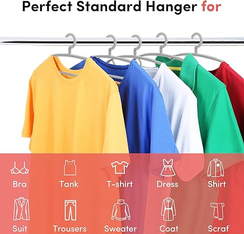 Miniatura 6 de Paquete de 20 perchas de plástico para ropa, extra gruesas, anchas, con gancho giratorio de 360, antideslizantes, ahorran espacio para trajes,