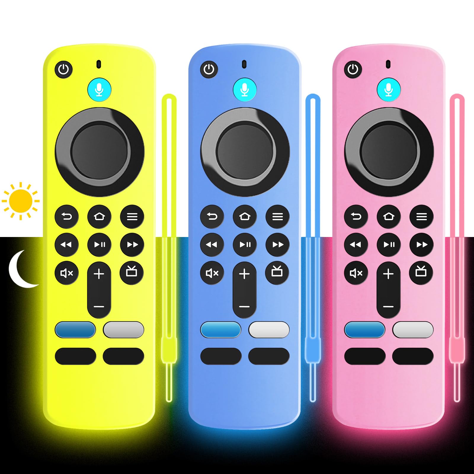 View 1 of (3 Pack) Soft Silicone Remote Cover for (newestmodel) tv Stick HD, 4K Remote Controls, Stick Cover Glow in The Dark, Anti Slip Shockproof Protective Case with Lanyard (Glow Green&Blue&Purple)
