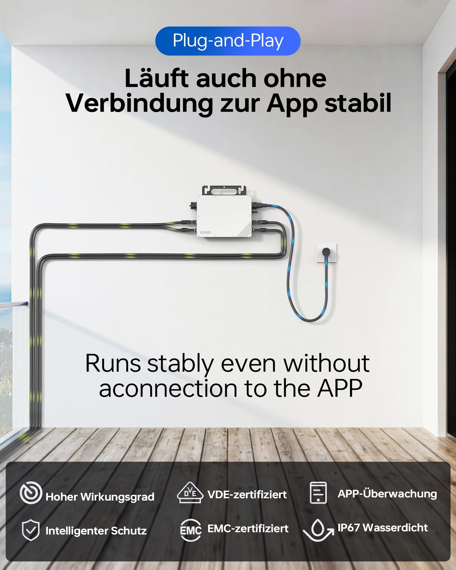 Micro inverter da 800 W, inverter solare MPPT, ingresso di rete microsolare, Plug and Play, facile installazione, sorveglianza WiFi con app IP67, impermeabile
