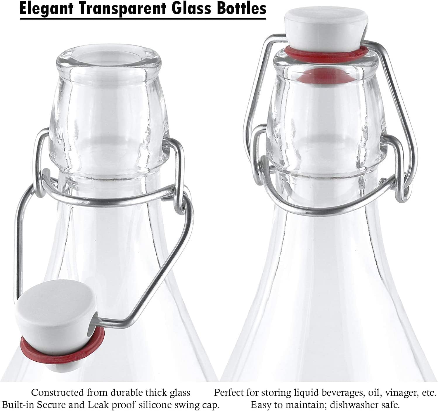 Bormioli Rocco 4.25 Oz Square Swing Top Bottles (Set of 4) - Leakproof & Airtight Storage Jars with Clamp Lids, Clear Reusable Bottles, Glass Drink Containers Great for Juices, Dishwasher Safe