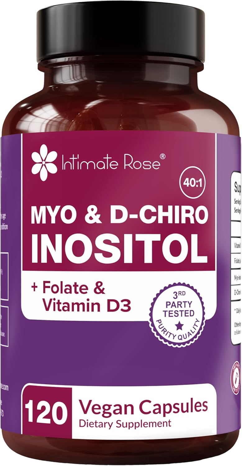Intimate Rose Myo-Inositol & D-Chiro Inositol Supplement with Folate and Vitamin D - Support Hormonal Balance, Regular Cycles and Ovarian Health - 30-Day Supply - 40:1 Ratio Capsules