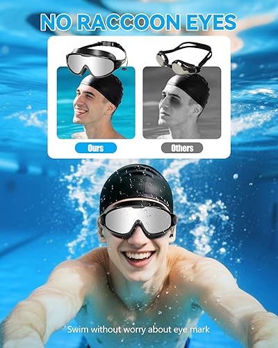Miniatura 3 de Aegend Gafas de natación de visión amplia para adultos, antinieblaUV, sin fugas, con tapones para los oídos para hombres y mujeres