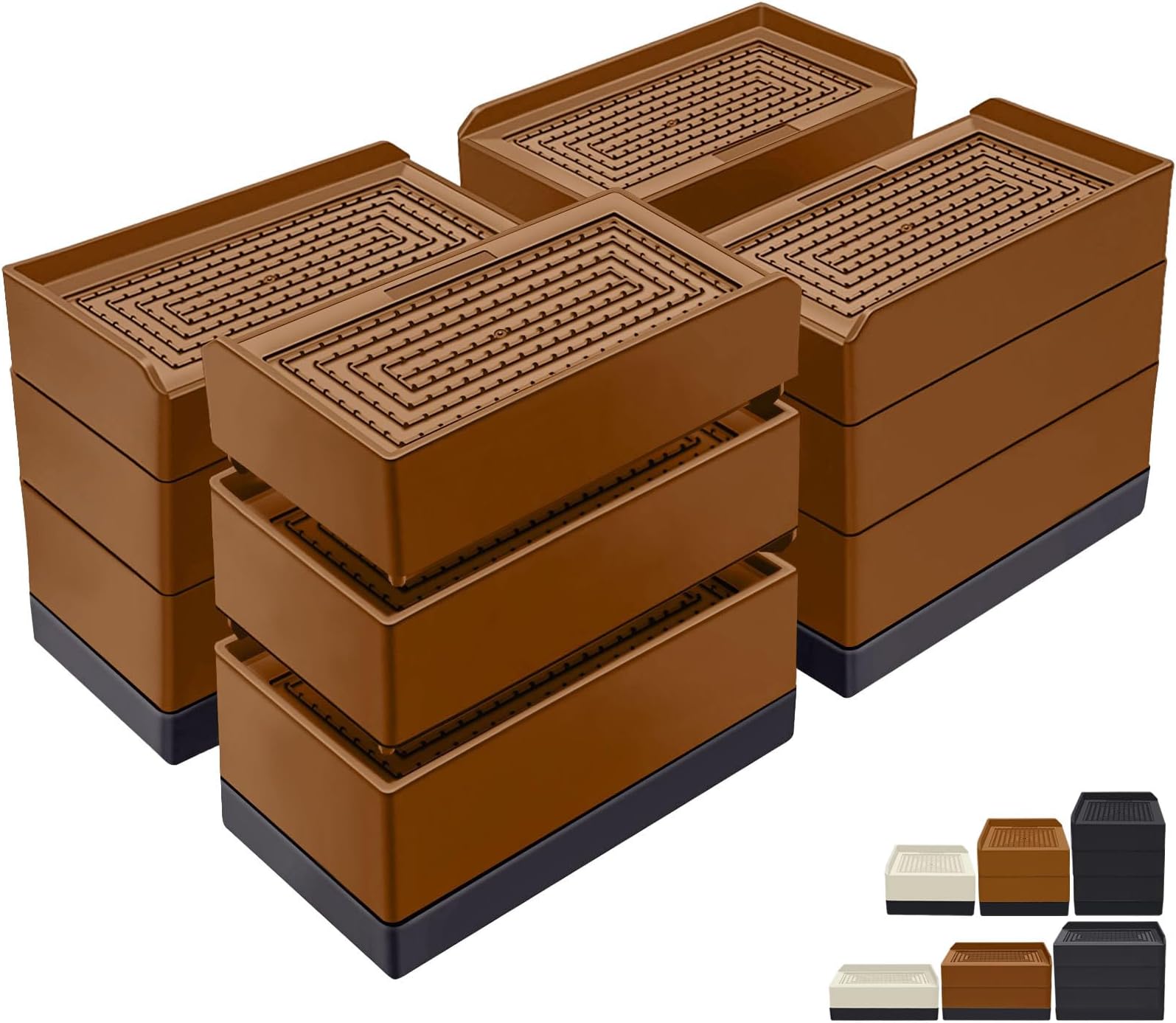 ANNKUT Furniture Risers 4 Inch, Heavy Duty Furniture Elevator in Heights of 1.5, 3 or 4 Inch， Rectangle Raising Blocks for Bed, Couch, Desk, Sofa, Tables,Support Up to 1,300 Lbs (4 Pack-Brown)