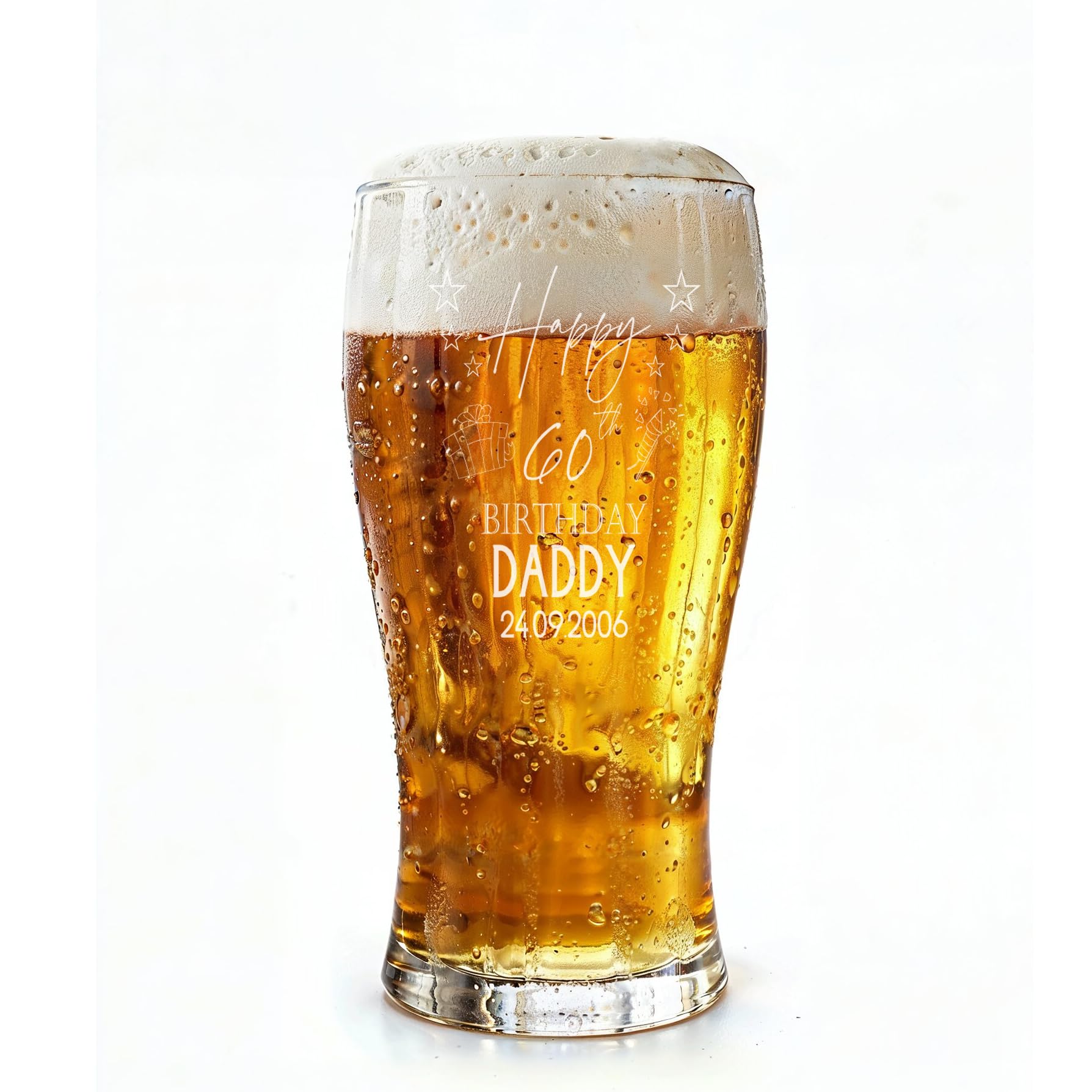 ukgiftstoreonline 60th Birthday Personalised Beer Glasses Gift for Him with Star Design