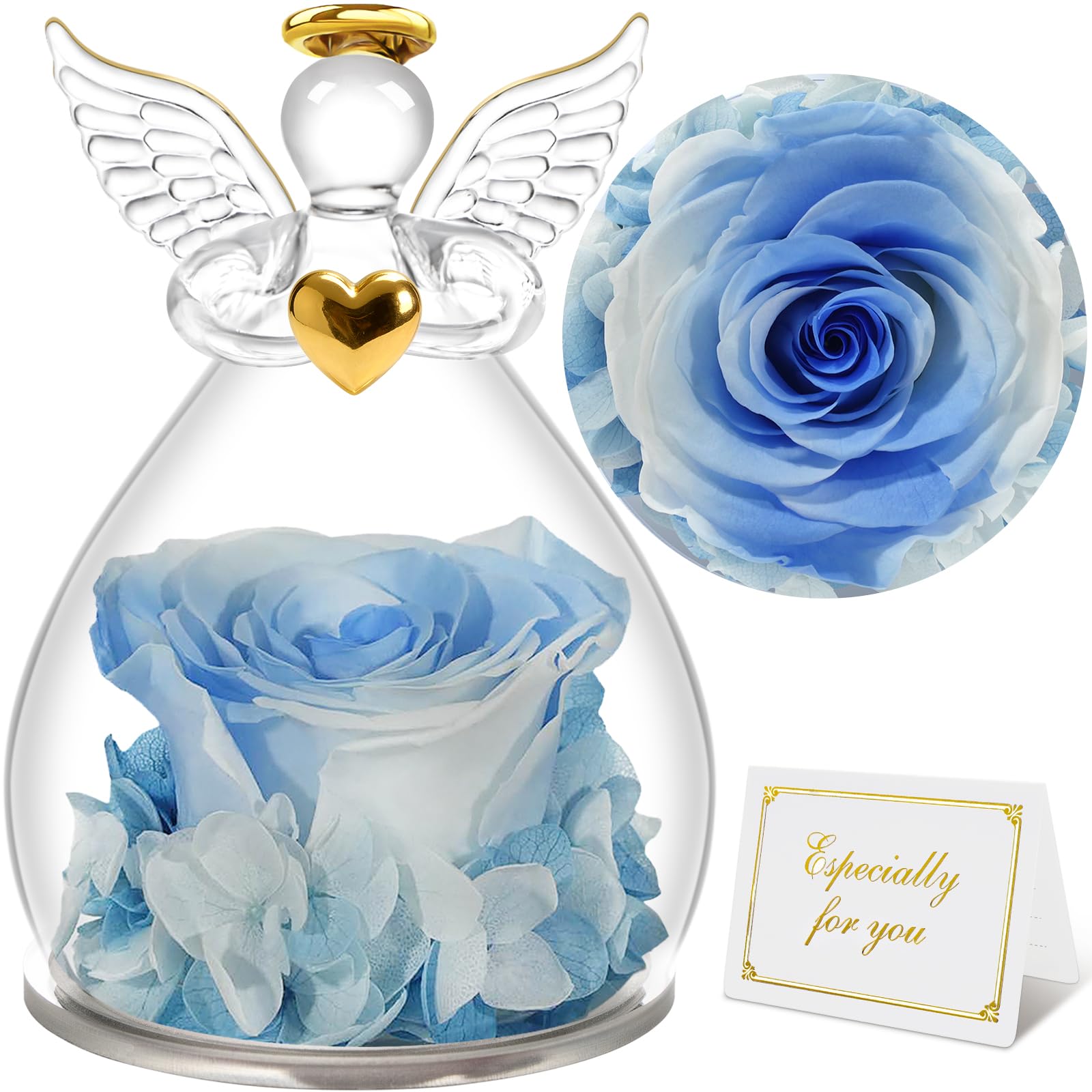 Sunia Rosa Eterna Angelo Donna, Rosa Stabilizzata con Figurine Angelo Regalo Mamma, Angelo Custode Regalo Donna Compleanno, Regali per Lei, Regalo Nonna Natale San Valentino Festa della Mamma