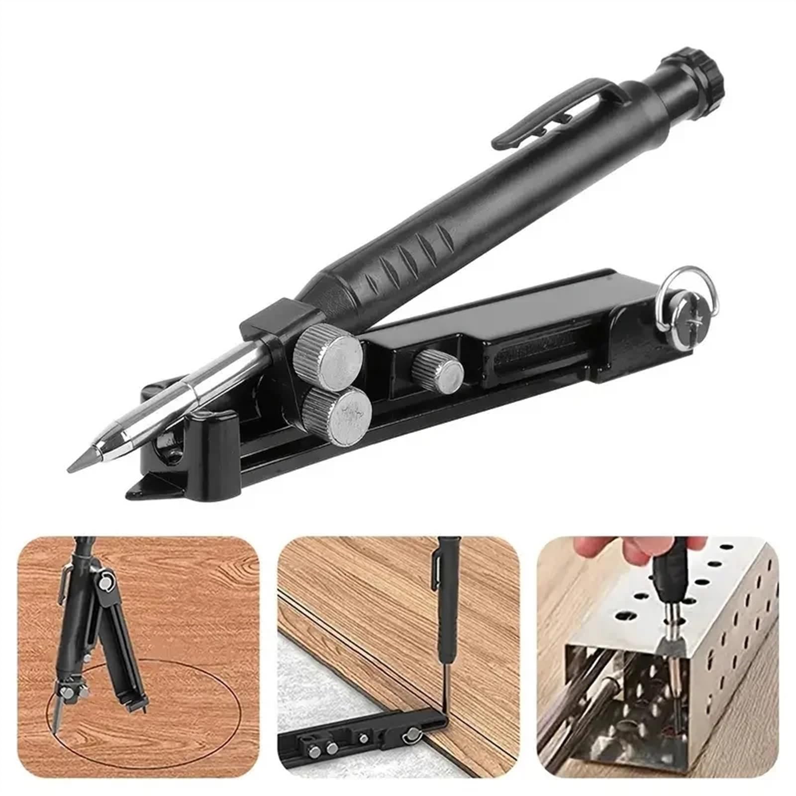 Plastikowe/metalowe Narzędzie Do Rysowania Wielofunkcyjne Narzędzie Budowlane Rysik Ołówkowy DIY Do Obróbki Drewna Rysik Miernik Linii Pomiar Konturu (Size : Black alloy)