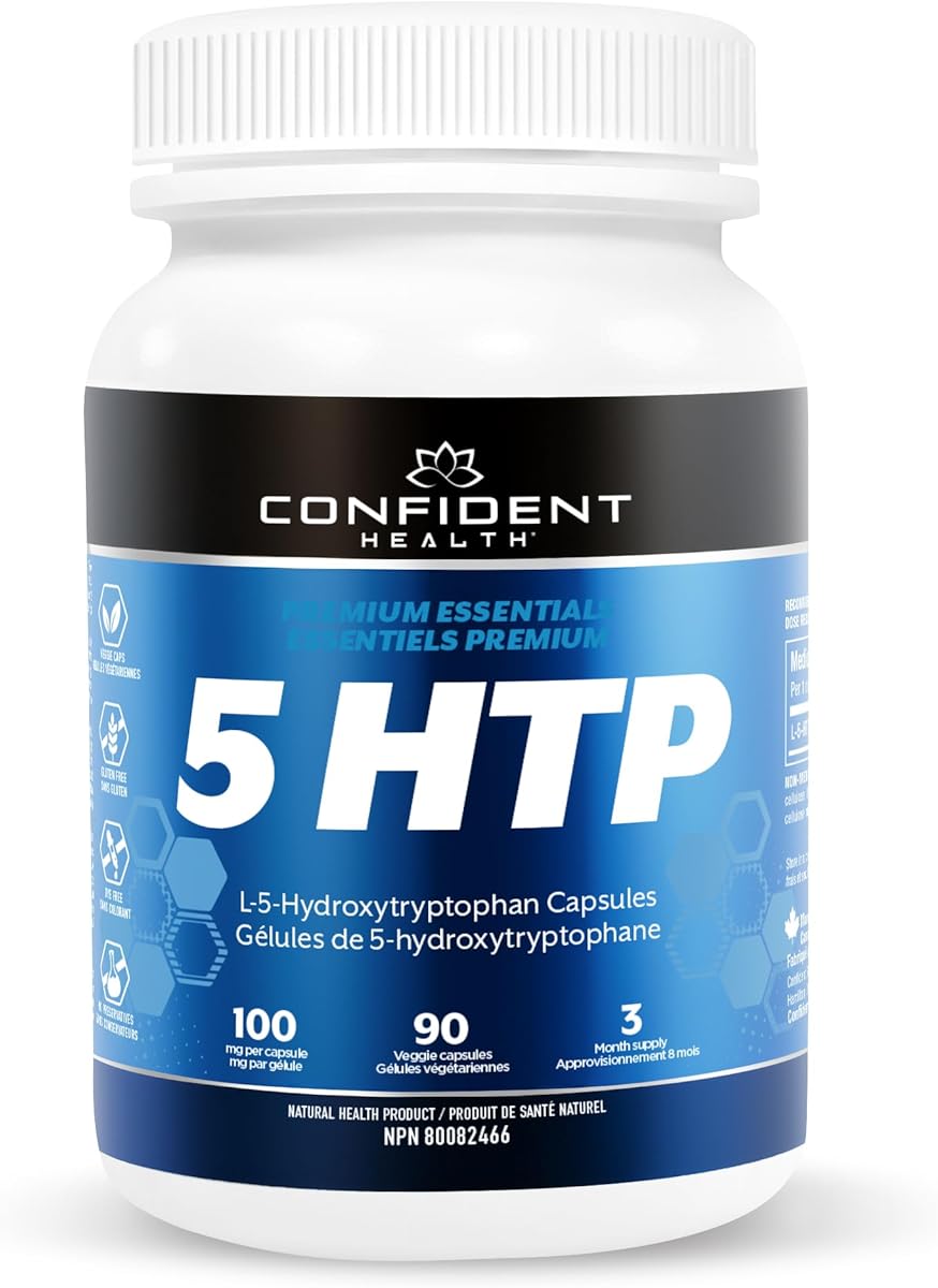 CONFIDENT HEALTH 5-HTP 100mg – Supports Mood, Sleep & Stress Relief – Natural Serotonin Booster – Non-GMO, Gluten-Free Supplement - 90 Capsules