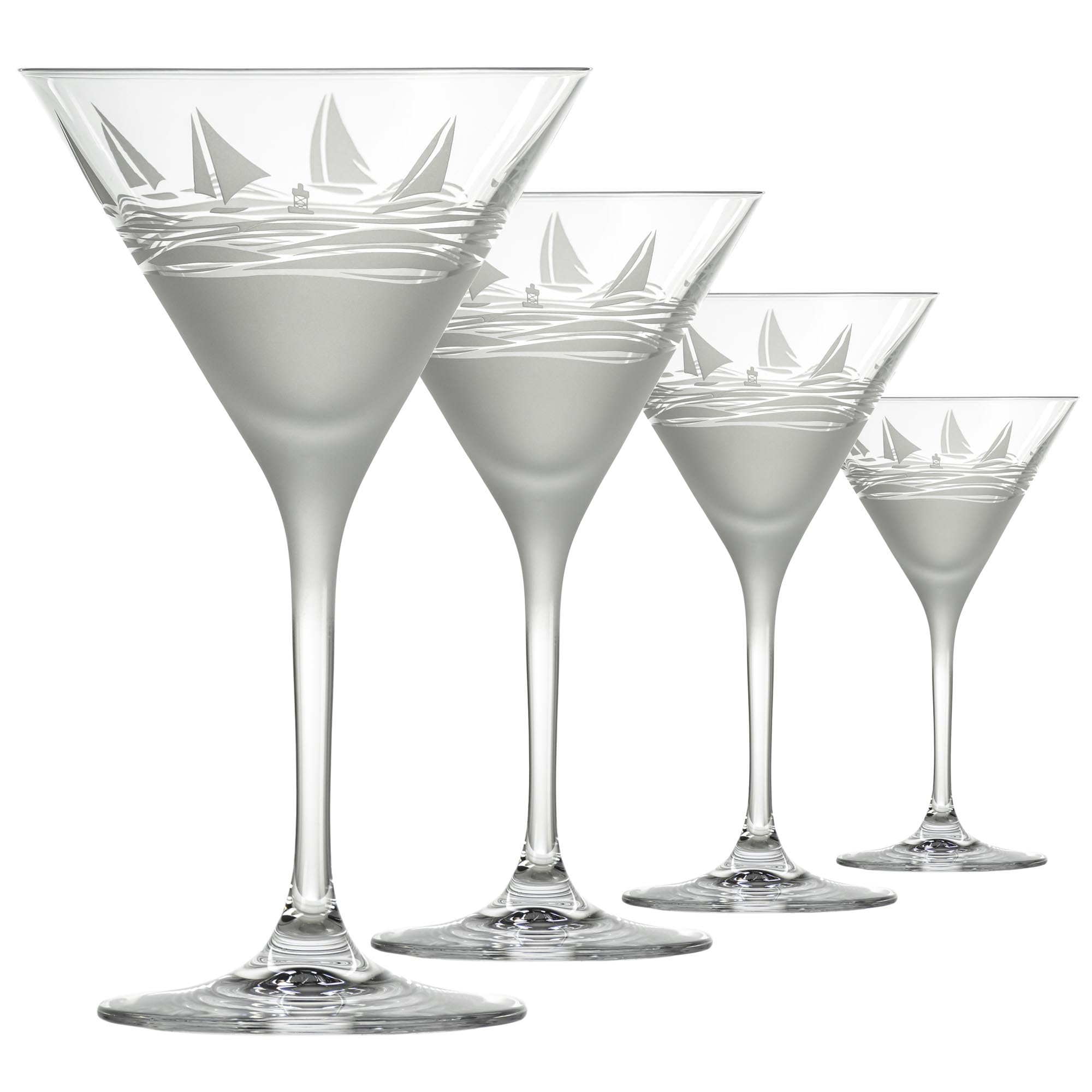 Rolf Glass Regatta 10oz Martini Cocktail Glass | Set of 4 Lead-Free Glasses | Proudly Made in the USA | Engraved Nautical Sailboat Martini Glasses