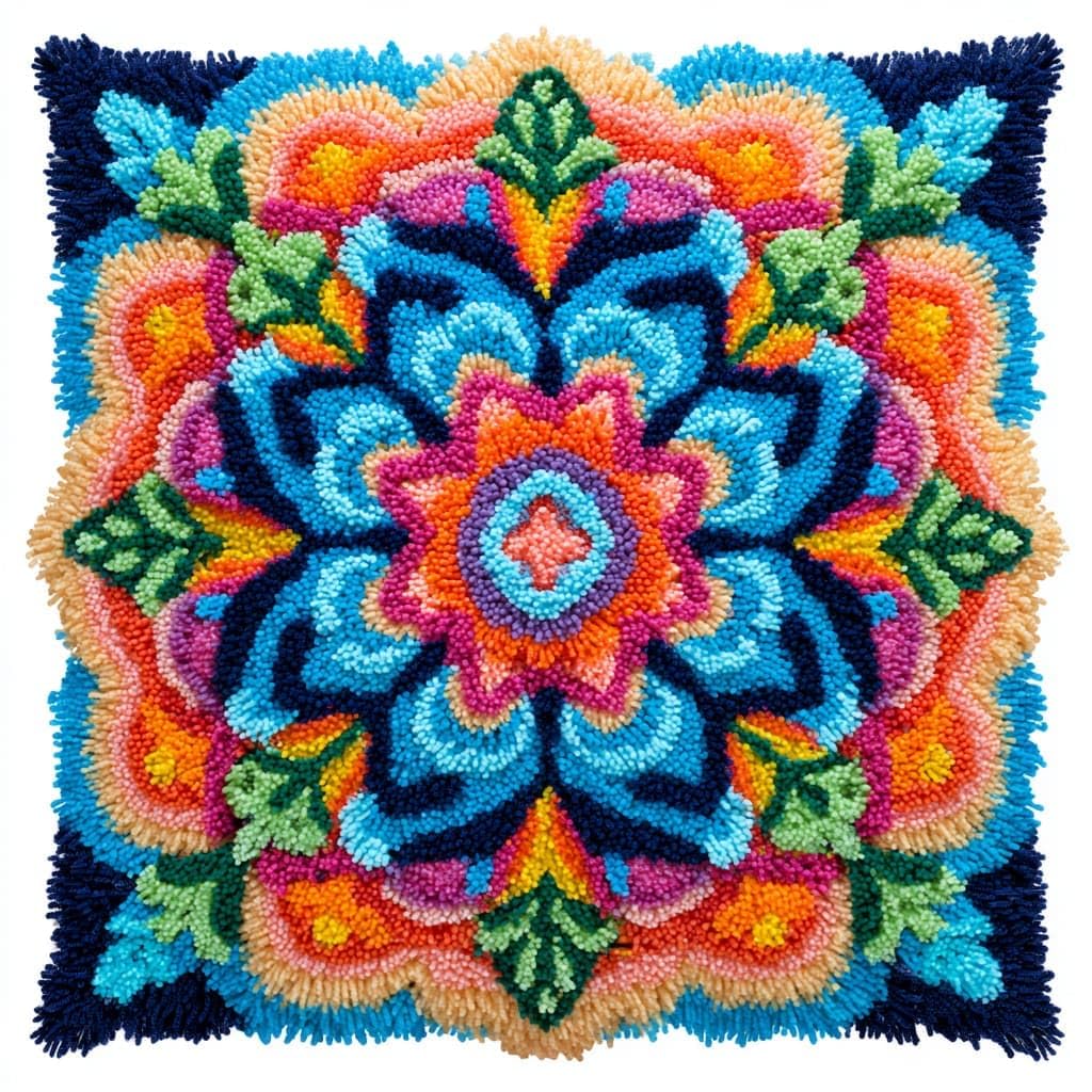 Taxpy Latch Hook Kits, Floral Pattern Pillow DIY Rug Crochet Hook Cushion Making Kits Preprinted Pattern Canvas Handmade Rug Pillow Hooking Kit 43x43cm