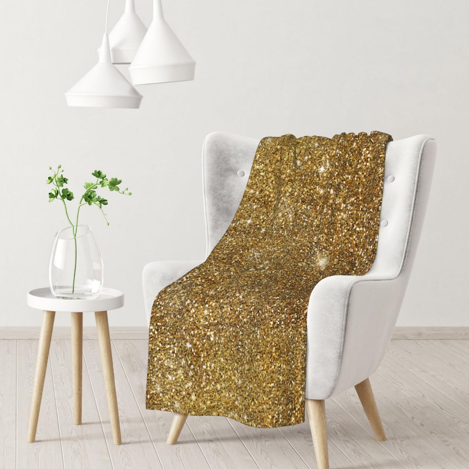 Blanket,Warm Flannel Blanket Throw/Blanket Bed Throw for Sofa Office 102X 76 cm,Gold Glitter Sparkle Glittery Sparkly