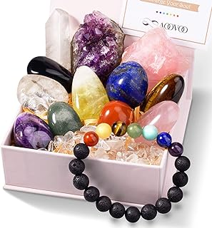 AOOVOO Large Crystals and Healing Stones, 13 pcs Premium Healing Crystals kit, 7 Colorful Gemstones, 7 Chakra Therapy Starter Collection Including Rose Quartz, Citrine, Amethyst - Gift Box, Guide