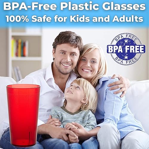 Miniatura 3 de Vasos de plástico rojo de 12 onzas sin BPA de grado restaurante, paquete de 24 unidades. Vasos para beber superduraderos, resistentes a la rotura