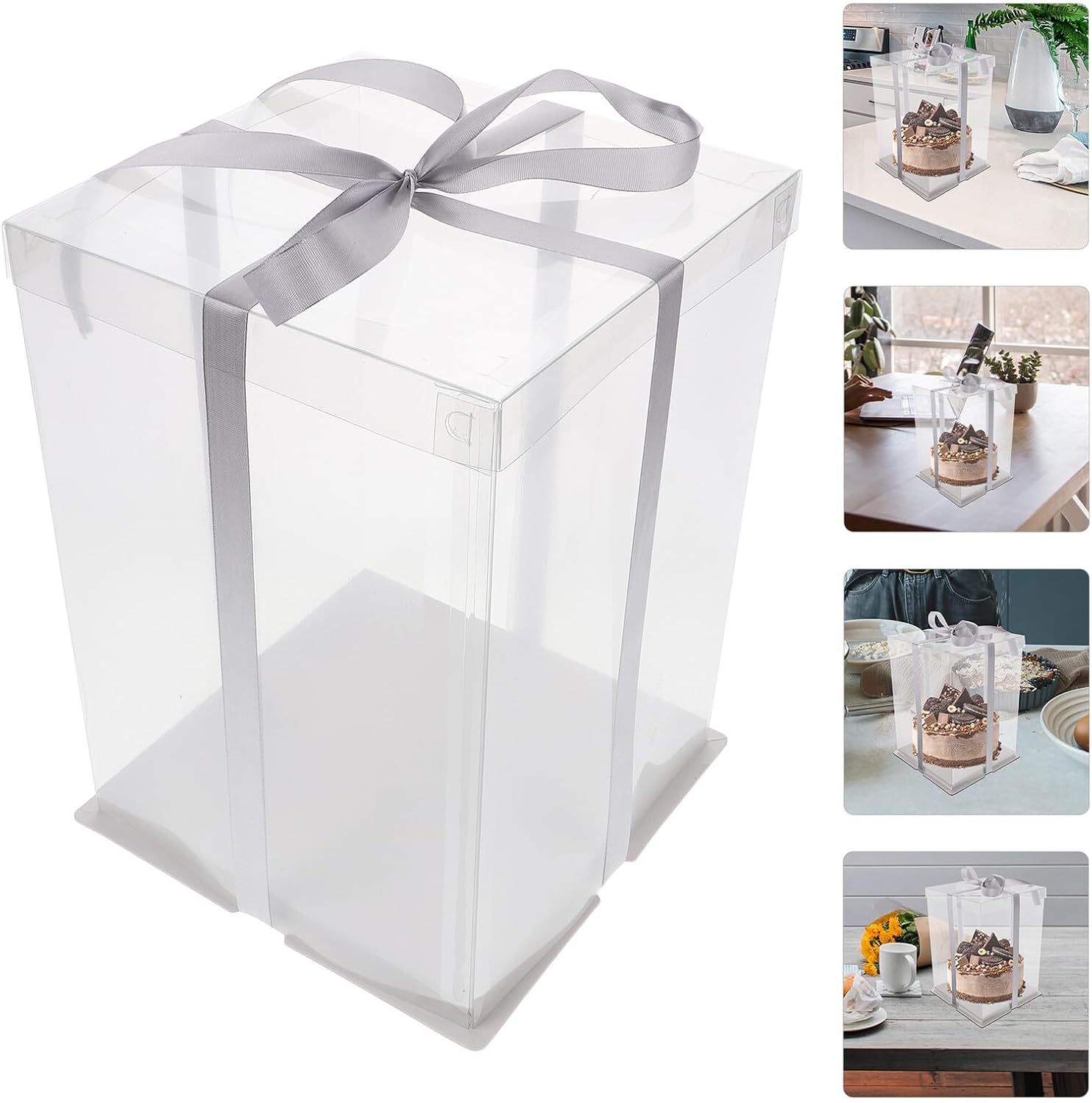 4 Pcs 8-Inch Birthday Cake Boxes with High Walls, Portable Cake Packing Containers with Lids for Dessert Storage and Party Packaging Random Color Random Color